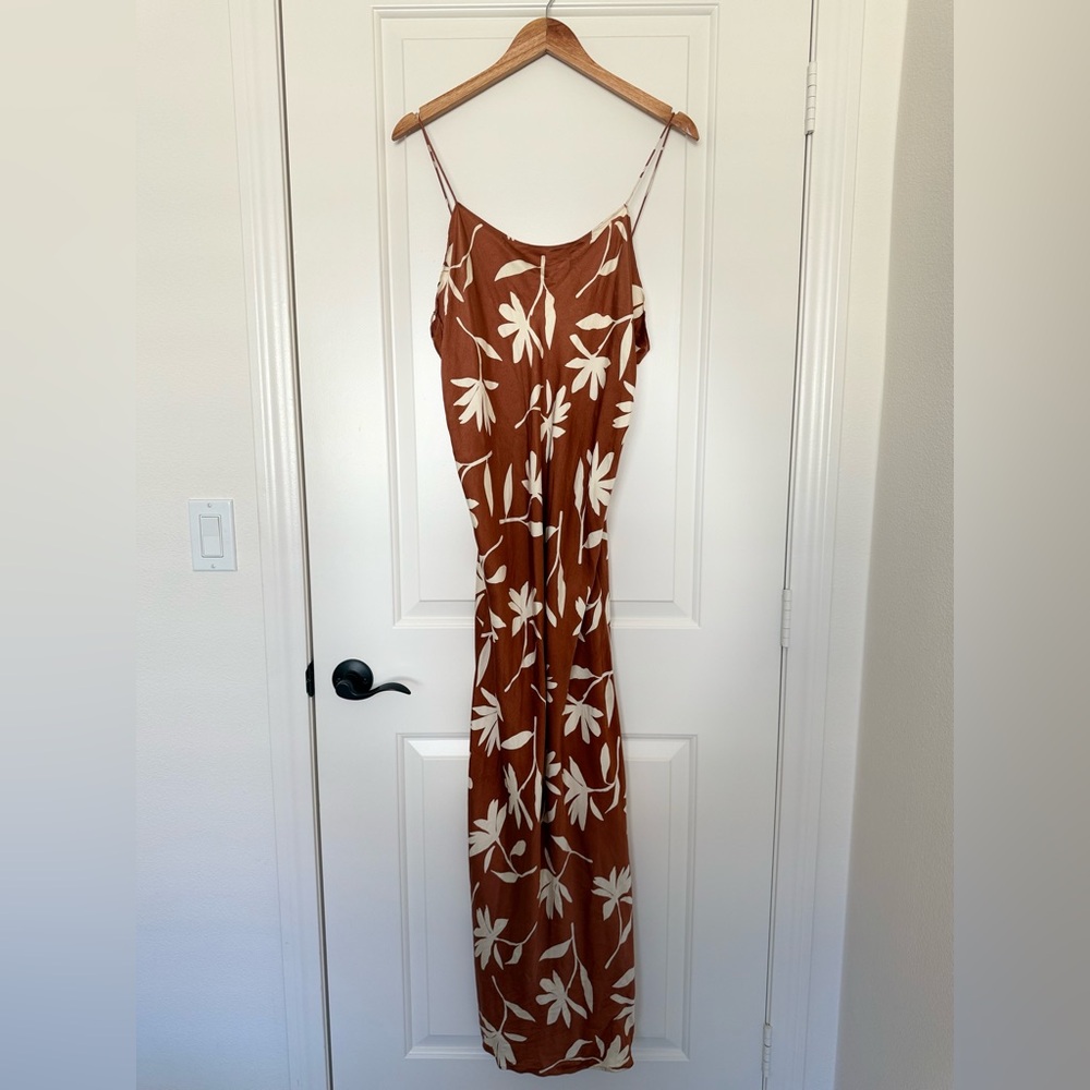 Anine Bing Chloe Silk Slip Dress Terracotta Floral Daisy Maxi Large - Picture 2 of 11